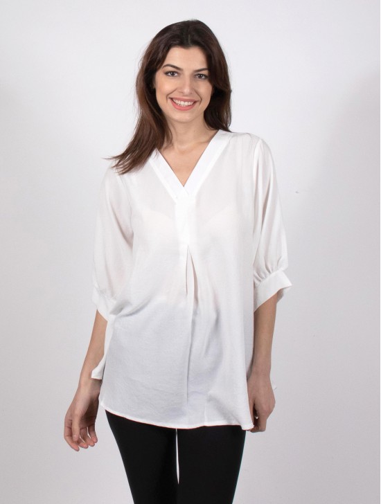 Fashion Blouse W/ V Neck & Buttoned Back